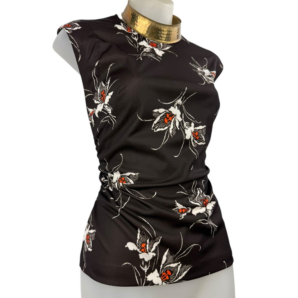 1960's hand made trippy Lily flower on black blouse